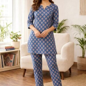Women Blue Floral Cotton co-ord set