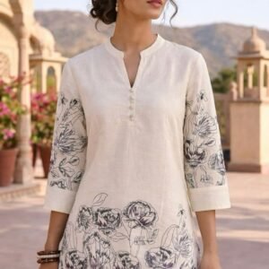 Women White Cotton Co-Ord Set (60x60 Cotton Fabric)