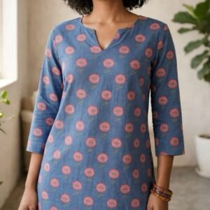 Women Blue Cotton Co-Ord Set (60x60 Cotton Fabric)
