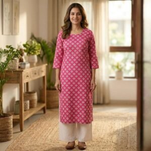Women Pink Cotton Long Kurti